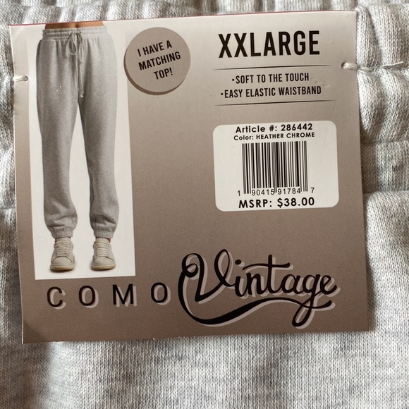 Como Vintage Light gray Sweatpants. Size XXL NWT - Picture 2 of 9